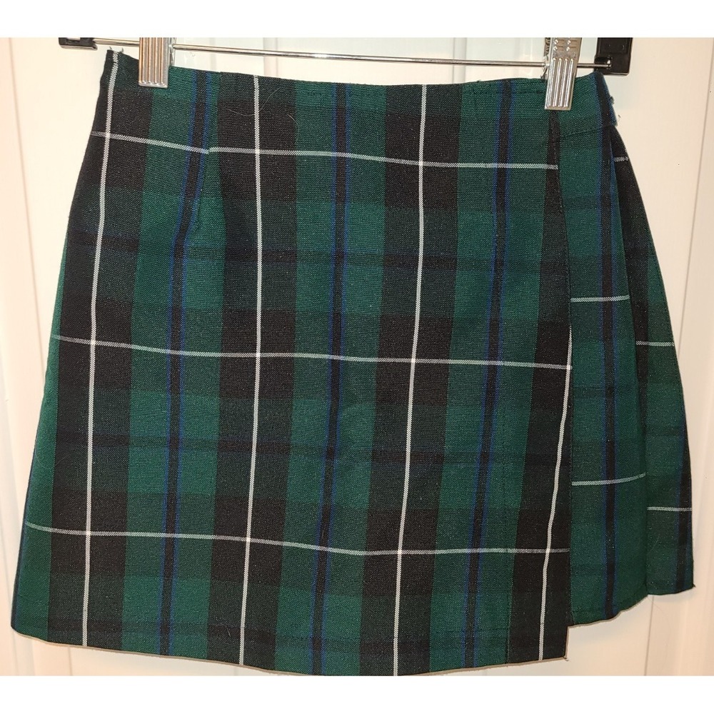 Flynn O'Hara Uniform Wrap Skirt Girls Size 10 Green Blue Pleated wrap Skort